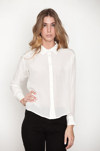 Laugh Cry Repeat - White Cowl Back Button-up