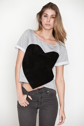 Laugh Cry Repeat - Short-Sleeved Suede Heart Pullover