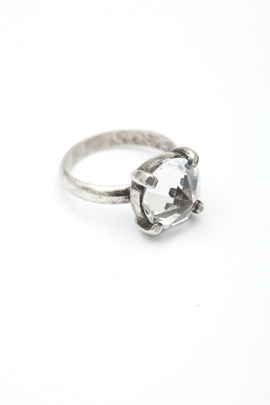 Made Her Think Oxidized Silver/Crystal Spike Ring