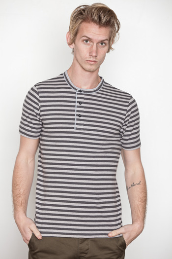 Wings + Horns - Dk. Grey S/S Striped Henley