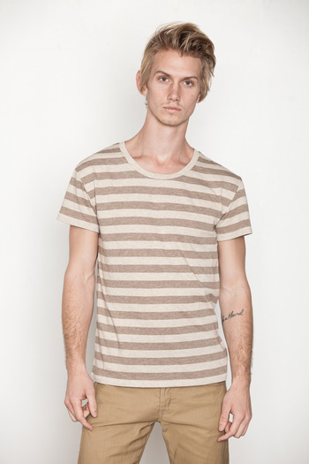 Cheap Monday Men's - Brown/Beige Alex Stripe Tee