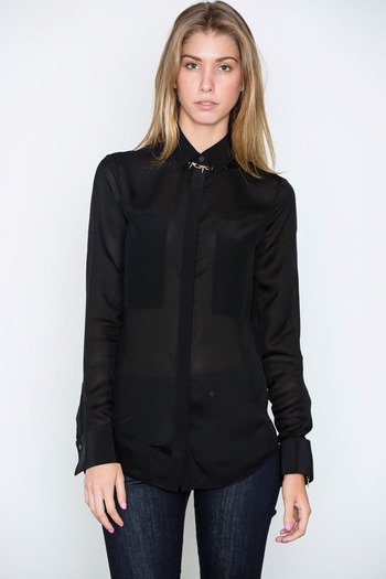 T by Alexander Wang Women's - Black Silk & Mesh Combo Shirt