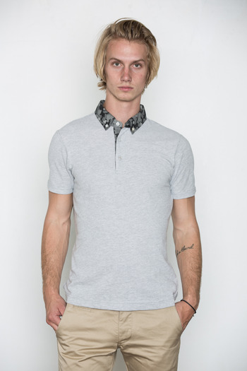 Wings + Horns - Heather Grey Camo Collar Polo