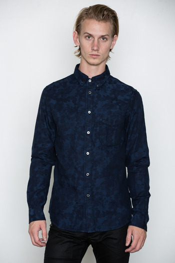 Wings + Horns - Indigo Camo Jacquard Shirt