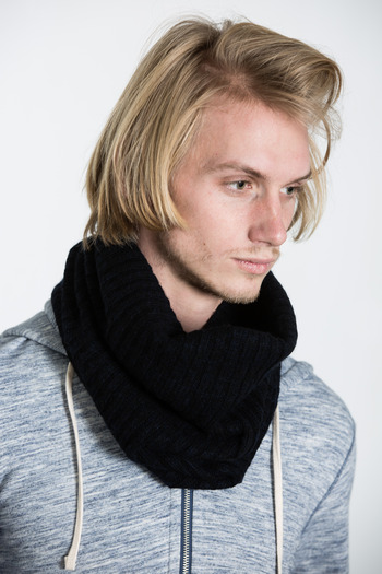 Wings + Horns - Black/Navy Cashmere Blend Tube Scarf
