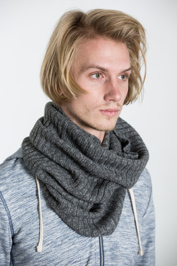 Wings + Horns - Grey/Black Cashmere Blend Tube Scarf