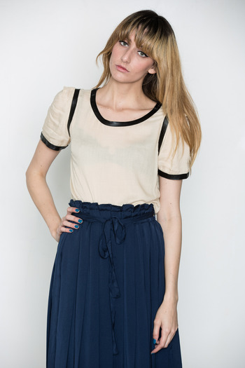 Addison - Leather Trim Sheer Back Top