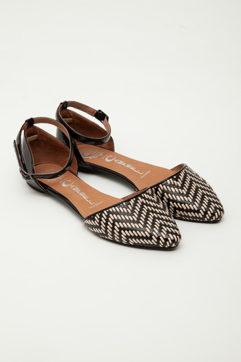 Jeffrey Campbell - Black/Nude Woven Lovin Ankle Strap Flats