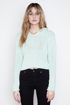 T by Alexander Wang Women's Cropped Chunky Hooded Sweater