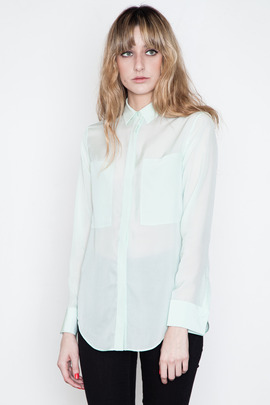 T by Alexander Wang Women's Seafoam Silk & Mesh Combo Shirt