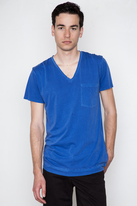 Cheap Monday Men's Azure Blue Tim V-Neck Tee
