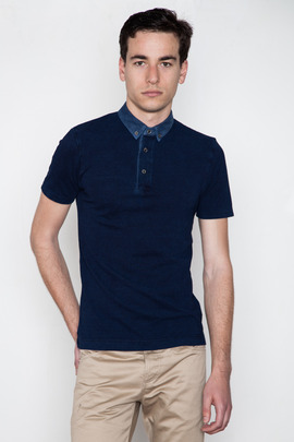 Wings + Horns Indigo Dobby Collar Pique Polo