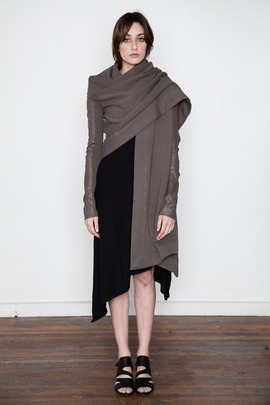 DRKSHDW Women's Leather-Sleeved Wrap Coat
